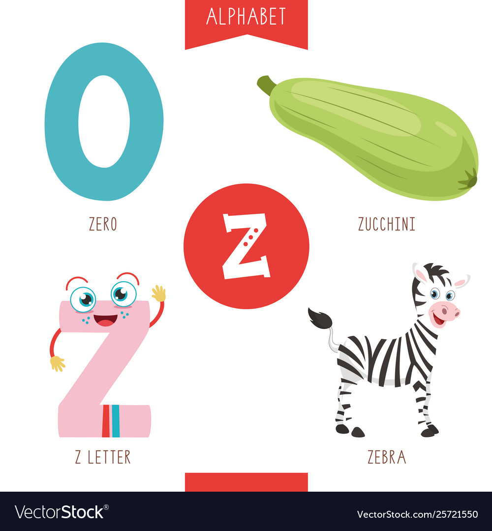 Alphabet letter z and pictures Royalty Free Vector Image