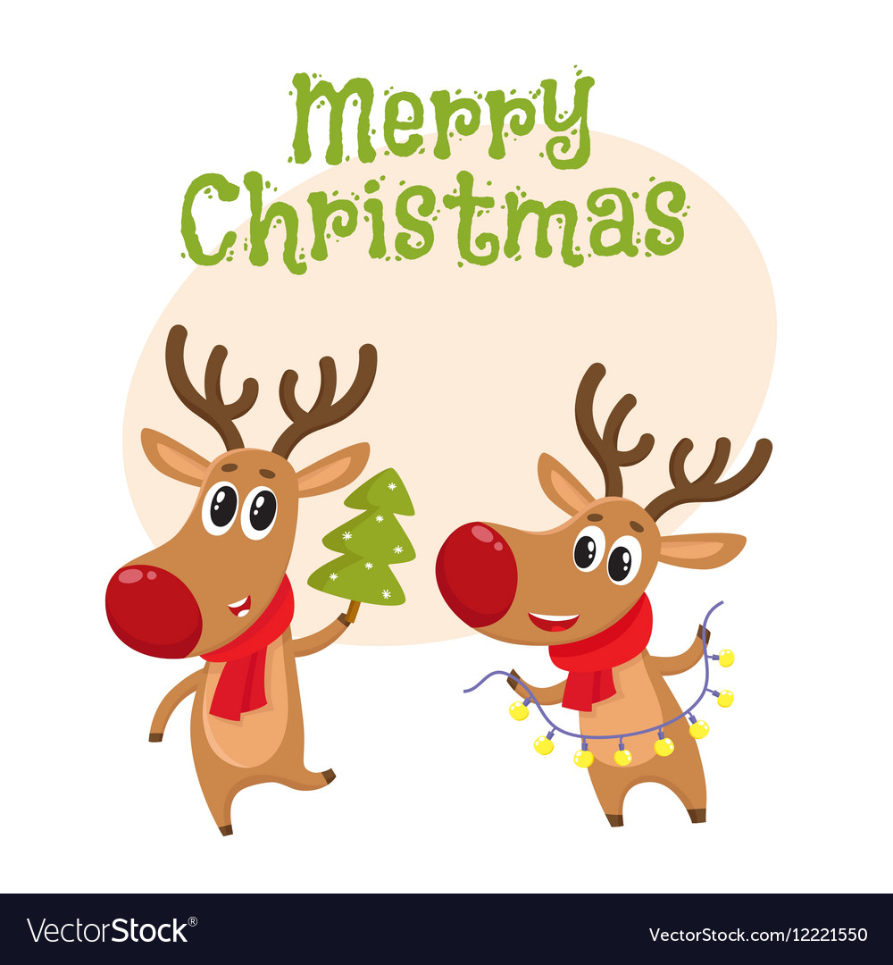 Christmas Reindeer In Red Scarf Cartoon Royalty Free Vector