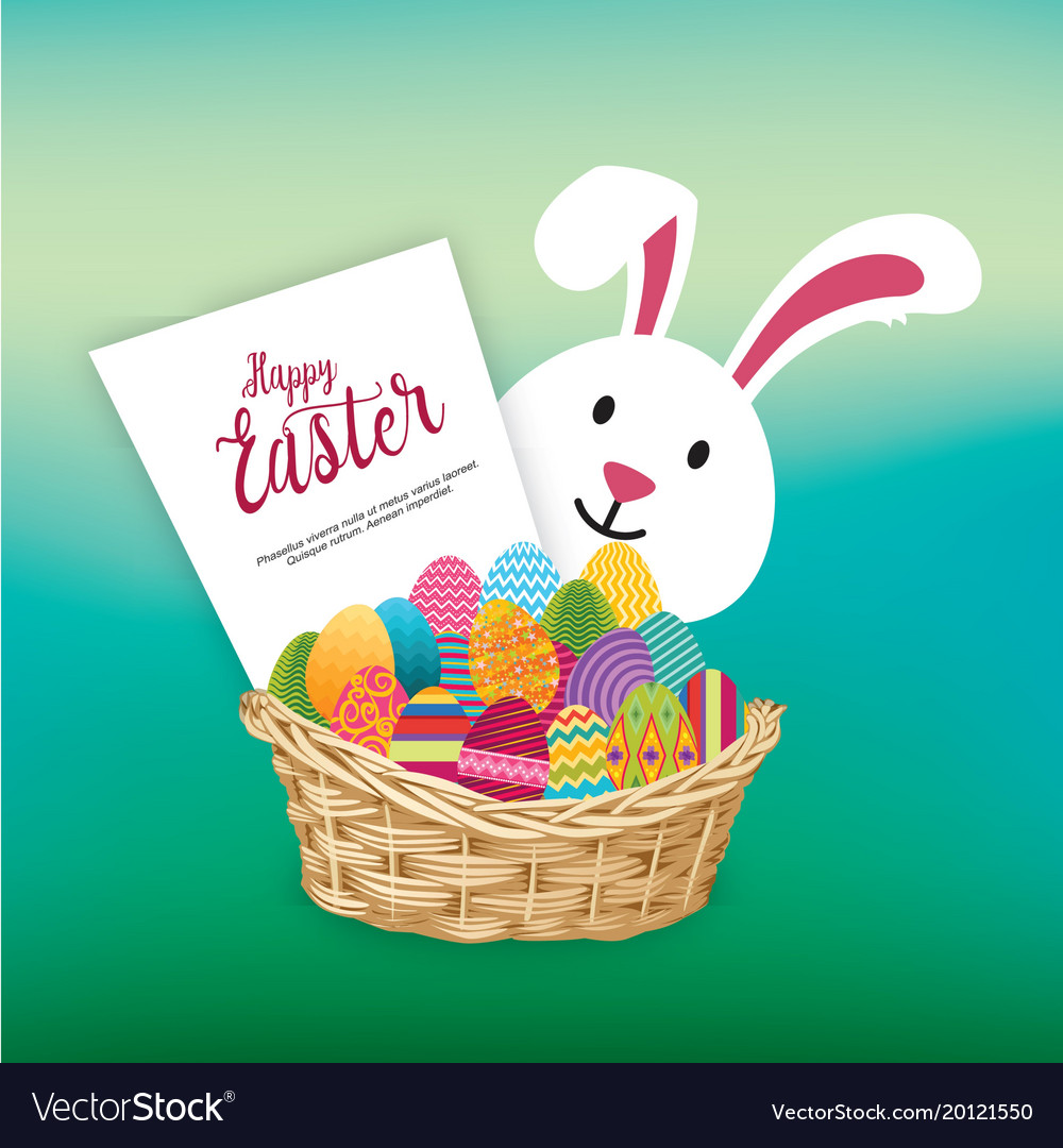 Easter egg bucket and happy bunny over jade green