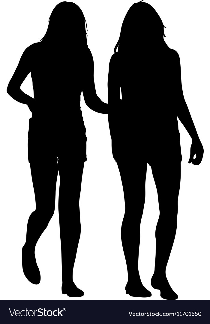 Silhouette two lesbian girls hand to hand isolated vector image. 