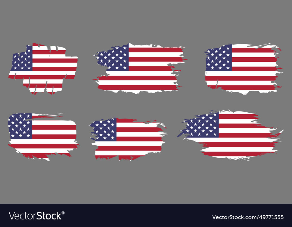 American Flag Silhouette Grunge Usa Flag Set Vec Vector Image 6414