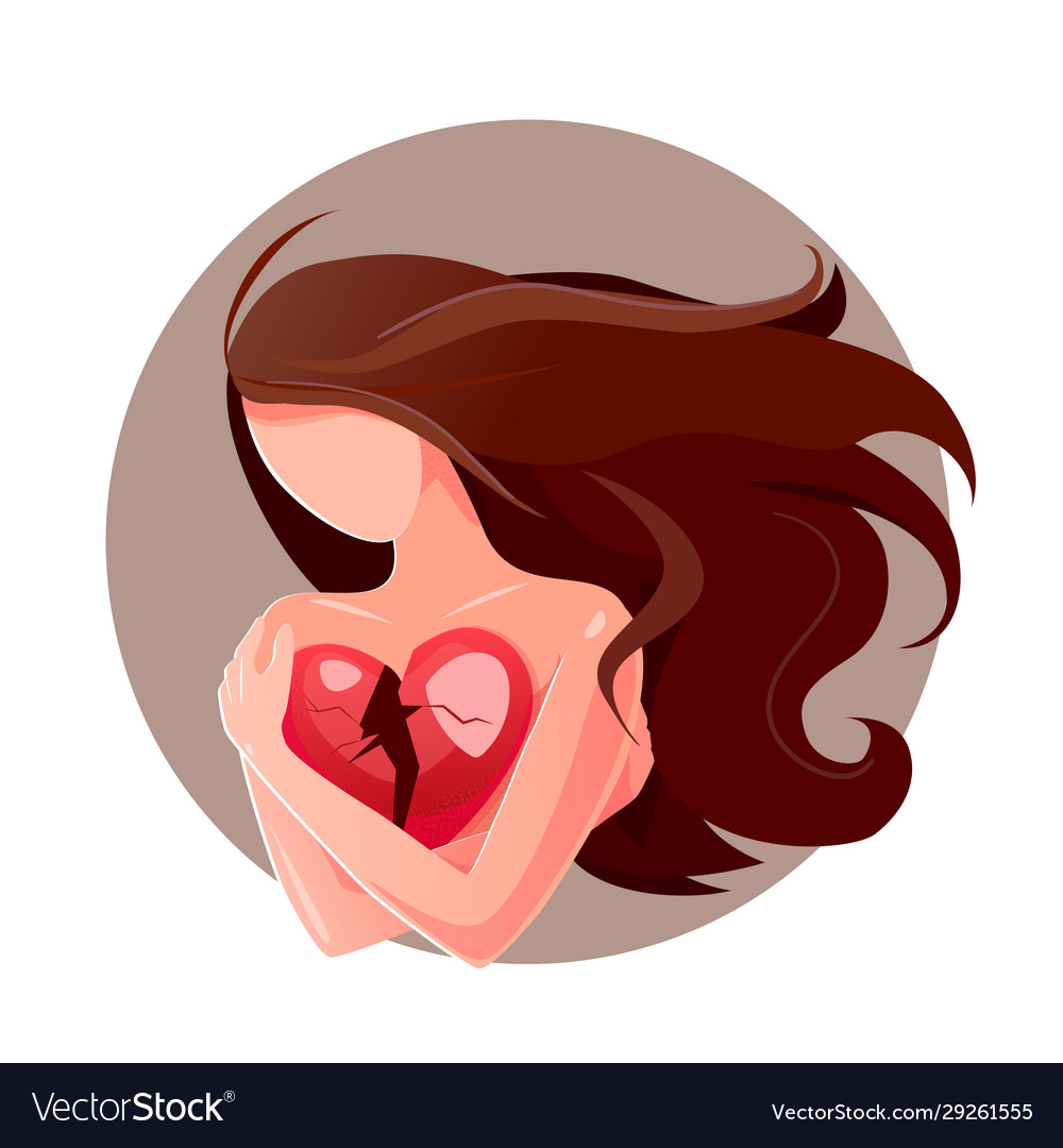 Cartoon alone girl holds broken heart white Vector Image