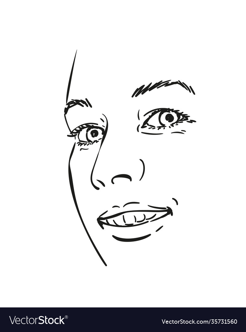 Face happy smiling woman sketch hand drawn Vector Image