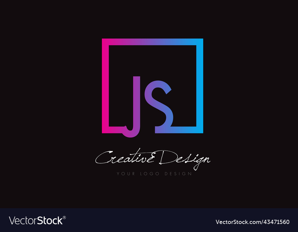 Js square frame letter logo design with purple Vector Image
