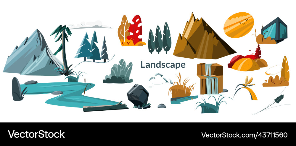 Nature landscape elements set Royalty Free Vector Image