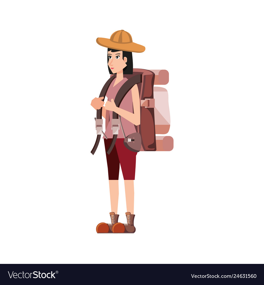 Traveler Woman With Travel Bag Avatar Character Vector Image