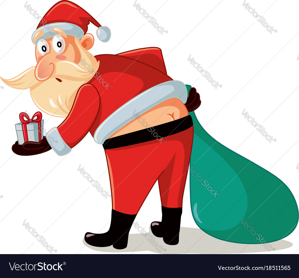 Funny santa in embarrassing moment with gift Vector Image