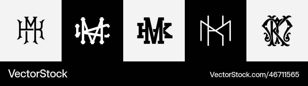 Initial letters mk monogram logo design bundle Vector Image