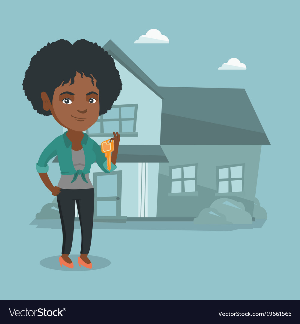 Young african-american homeowner holding key Vector Image