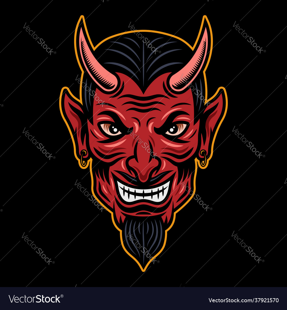 Devil head colored in cartoon style Royalty Free Vector