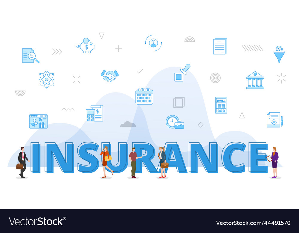 Insurance concept with big words and people Vector Image