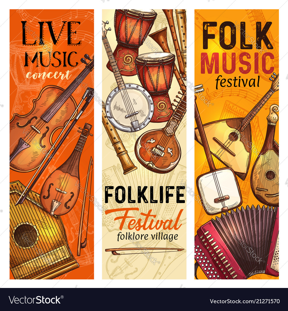 Musical instrument banner of folk music festival Vector Image