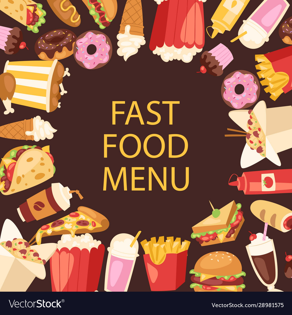 Fast food menu frame cartoon Royalty Free Vector Image