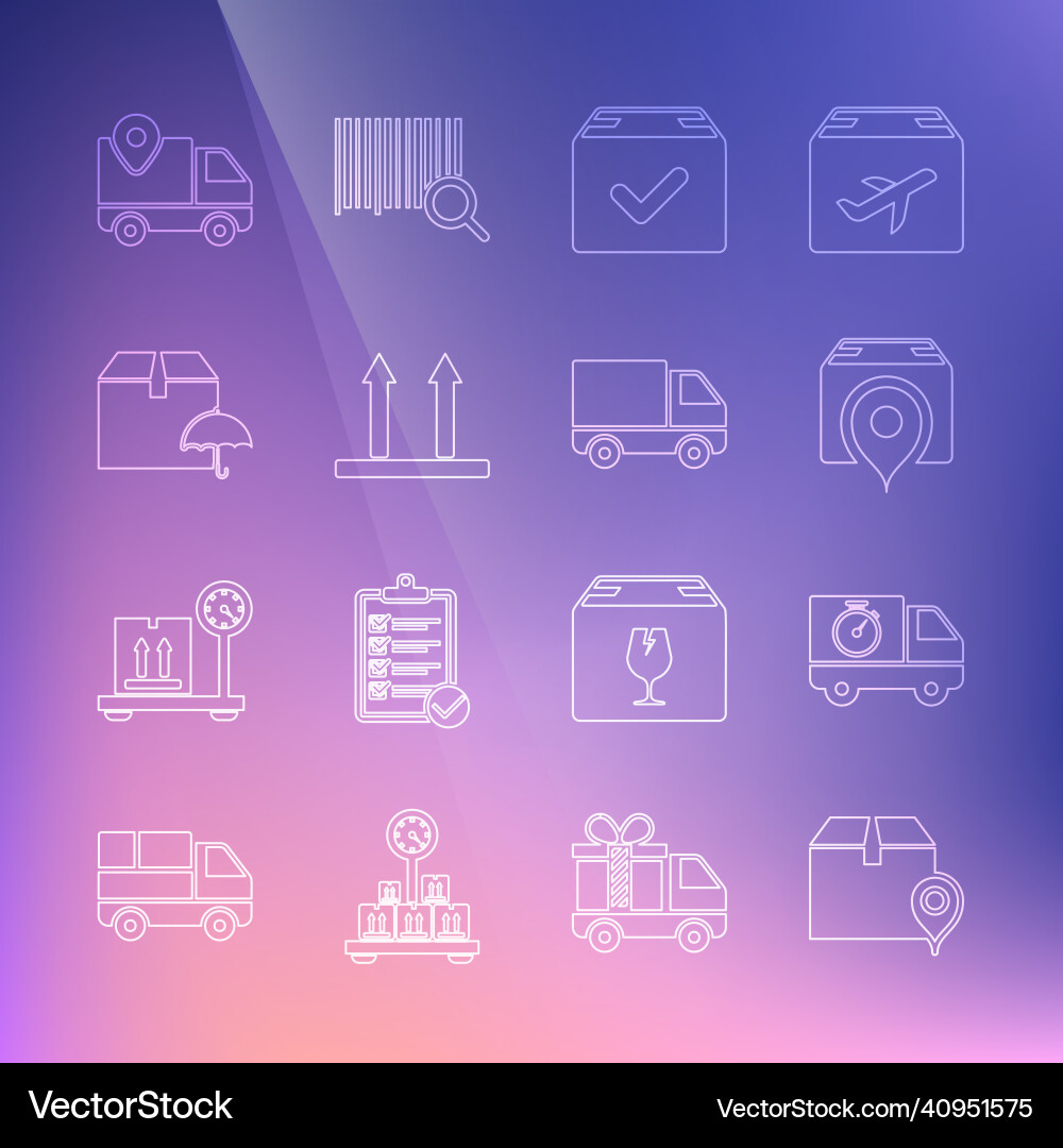 Set line location with cardboard box delivery Vector Image