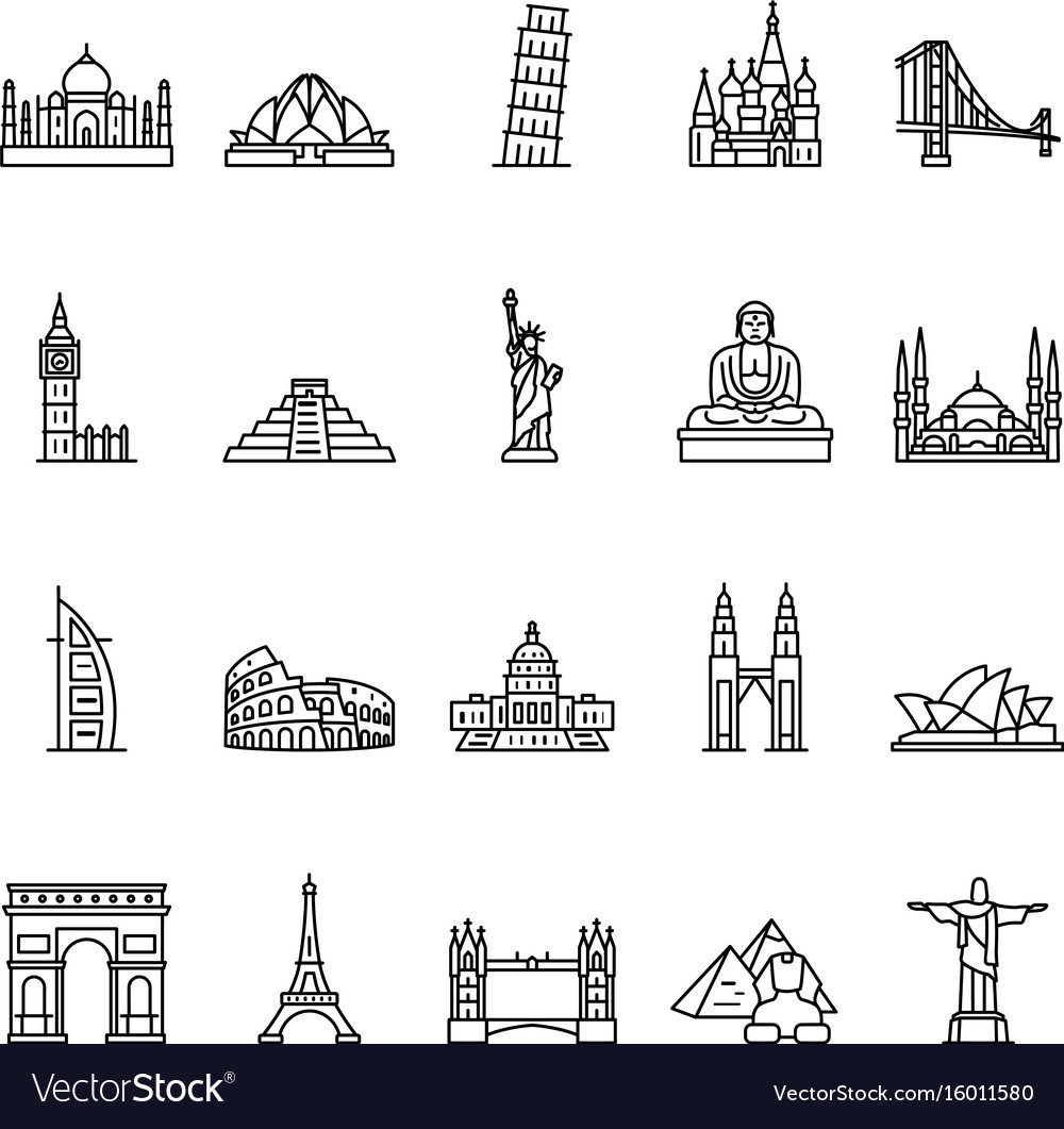 World Landmarks Outline Icon Set Royalty Free Vector Image