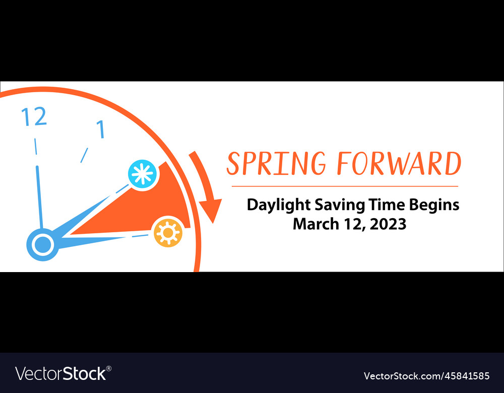 Spring Daylight Saving Time 2023. Banner reminder with changing