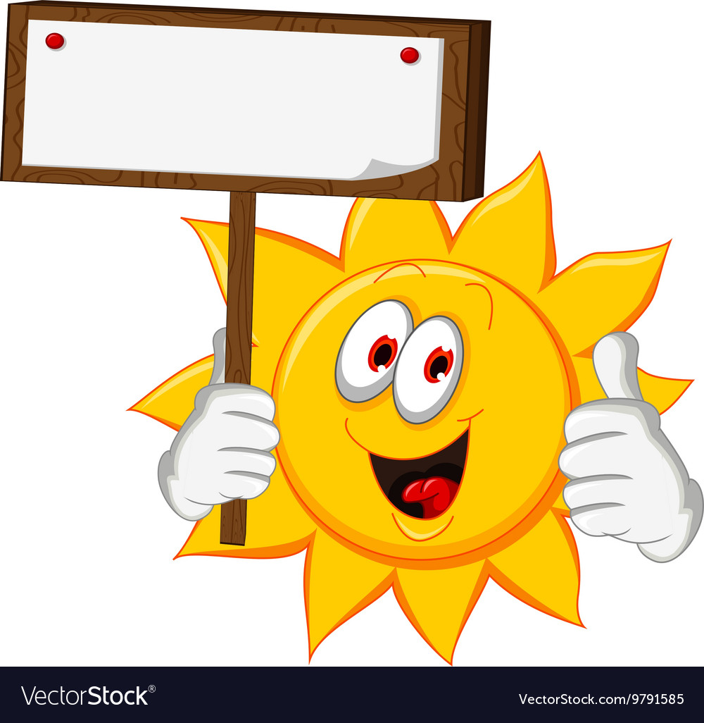 Sun cartoon holding blank board