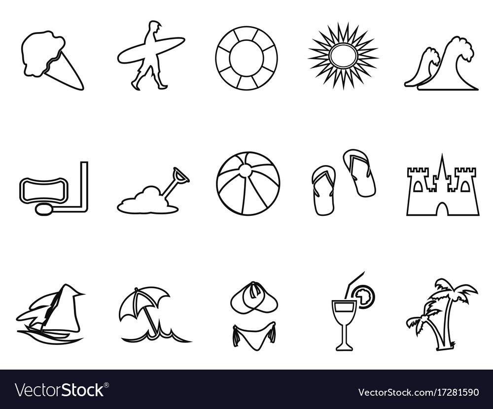 Beach linear icon set Royalty Free Vector Image