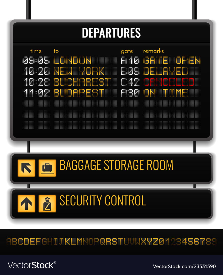 Black airport board realistic composition Vector Image