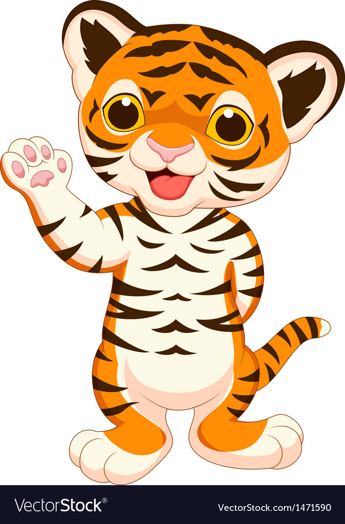 Download Cute baby tiger cartoon waving Royalty Free Vector Image