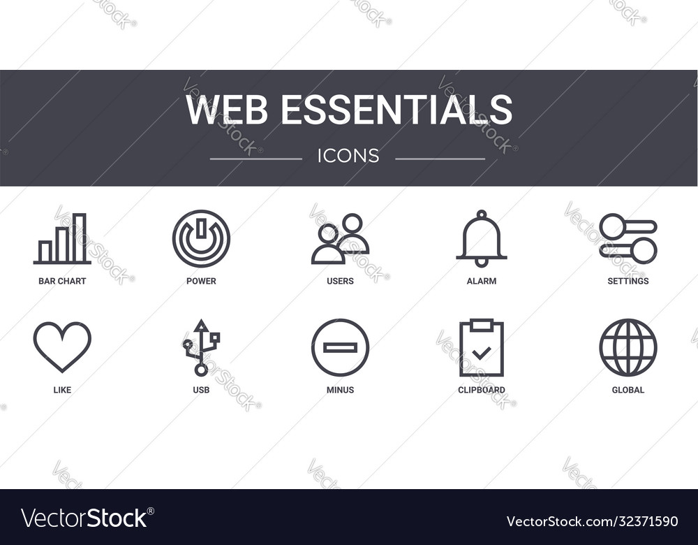 Web essentials concept line icons set contains Vector Image