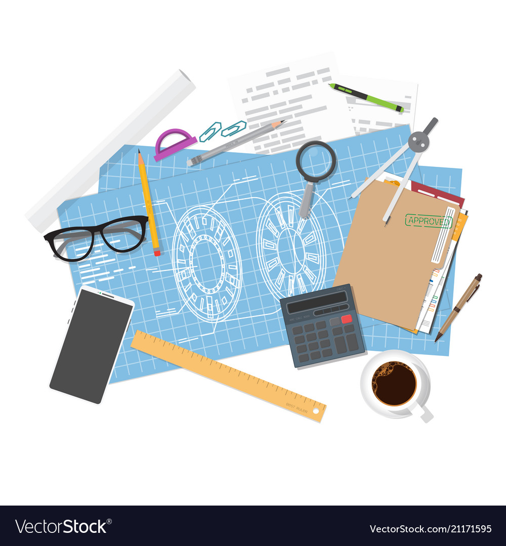 architecture blueprints exterior architecture blueprints and engineer workspace vector image architecture blueprints exterior architecture blueprints and engineer workspace vector image