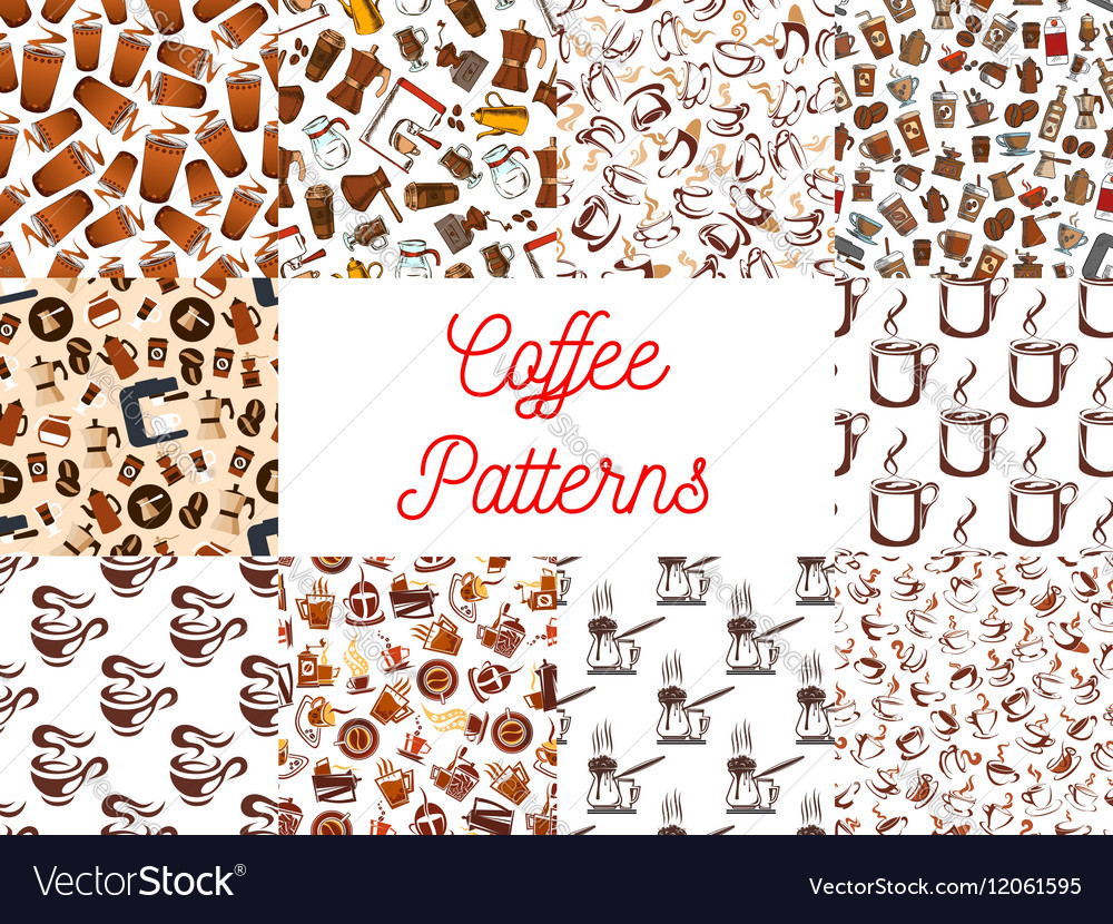 Coffee cups and makers seamless patterns Vector Image