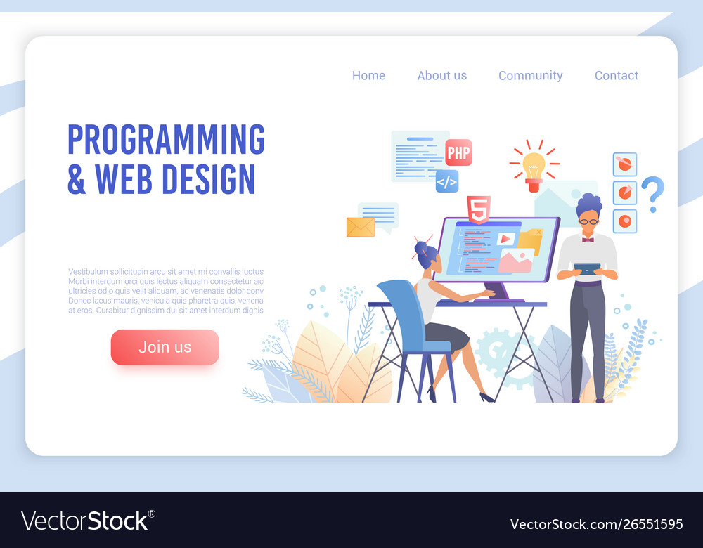 Programming and web design flat landing Royalty Free Vector