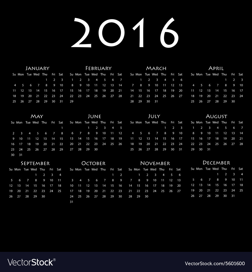 Calendar For 16 On Black Background Royalty Free Vector