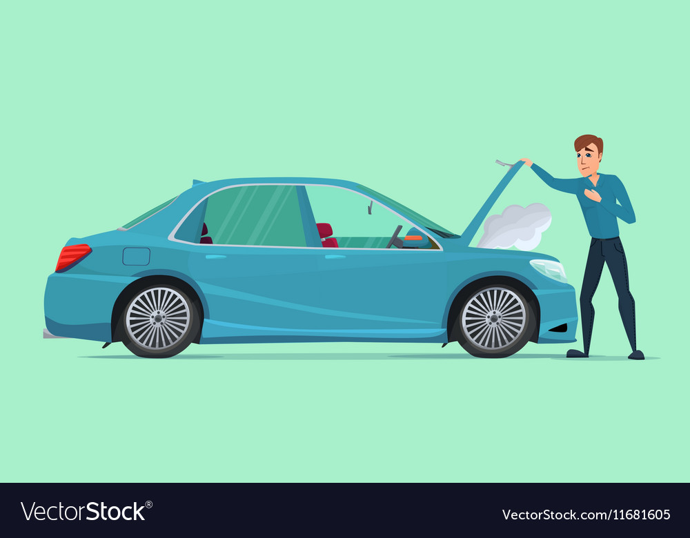Man having car trouble car breaks down vehicle Vector Image