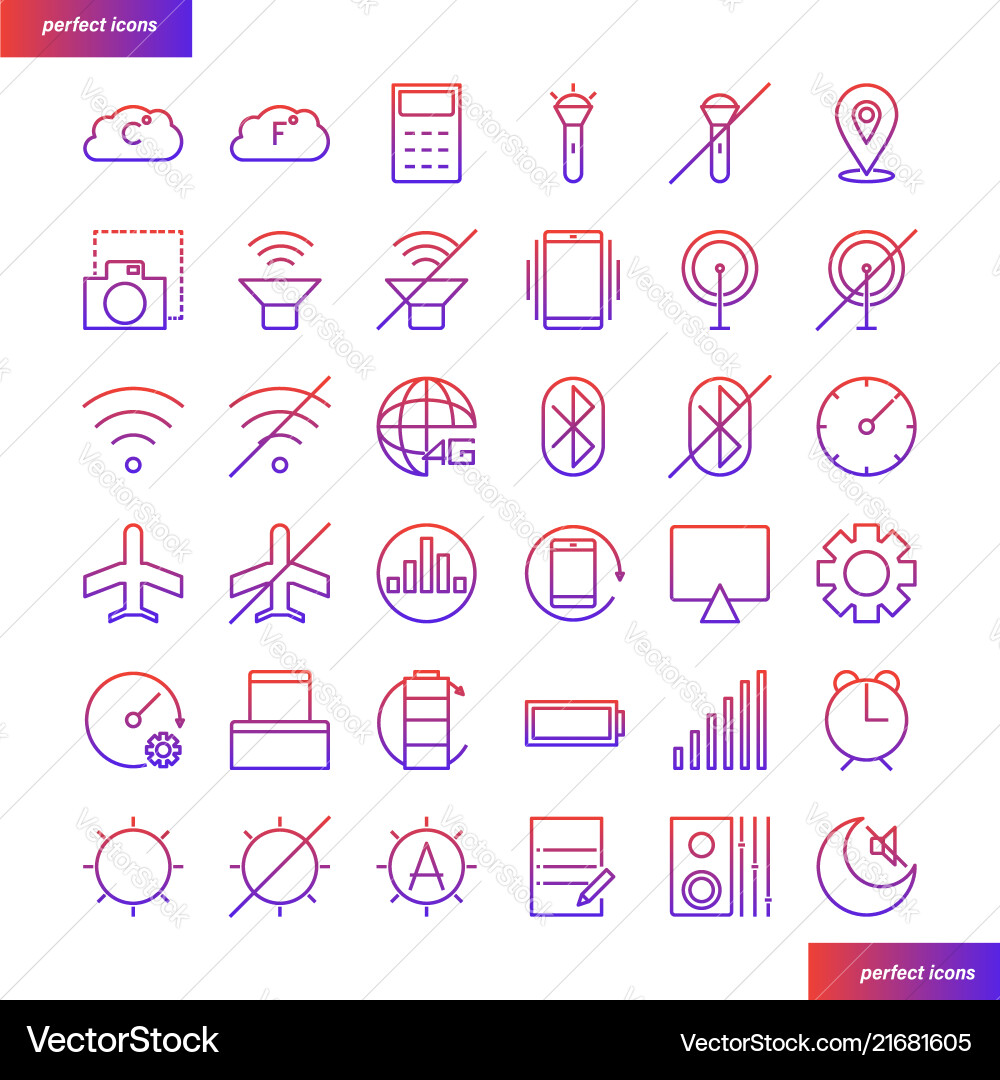 Mobile function gradient icons set Royalty Free Vector Image
