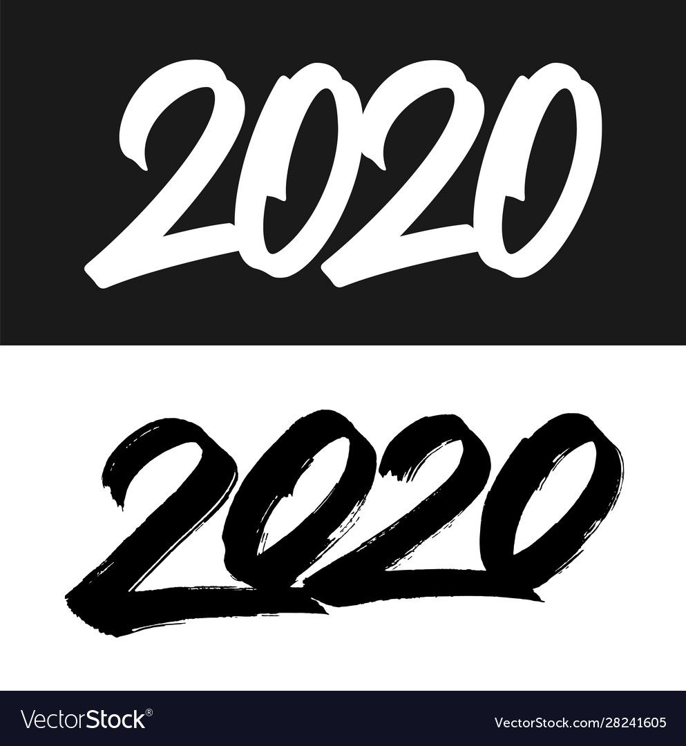 New year 2020 calligraphic numbers set Royalty Free Vector