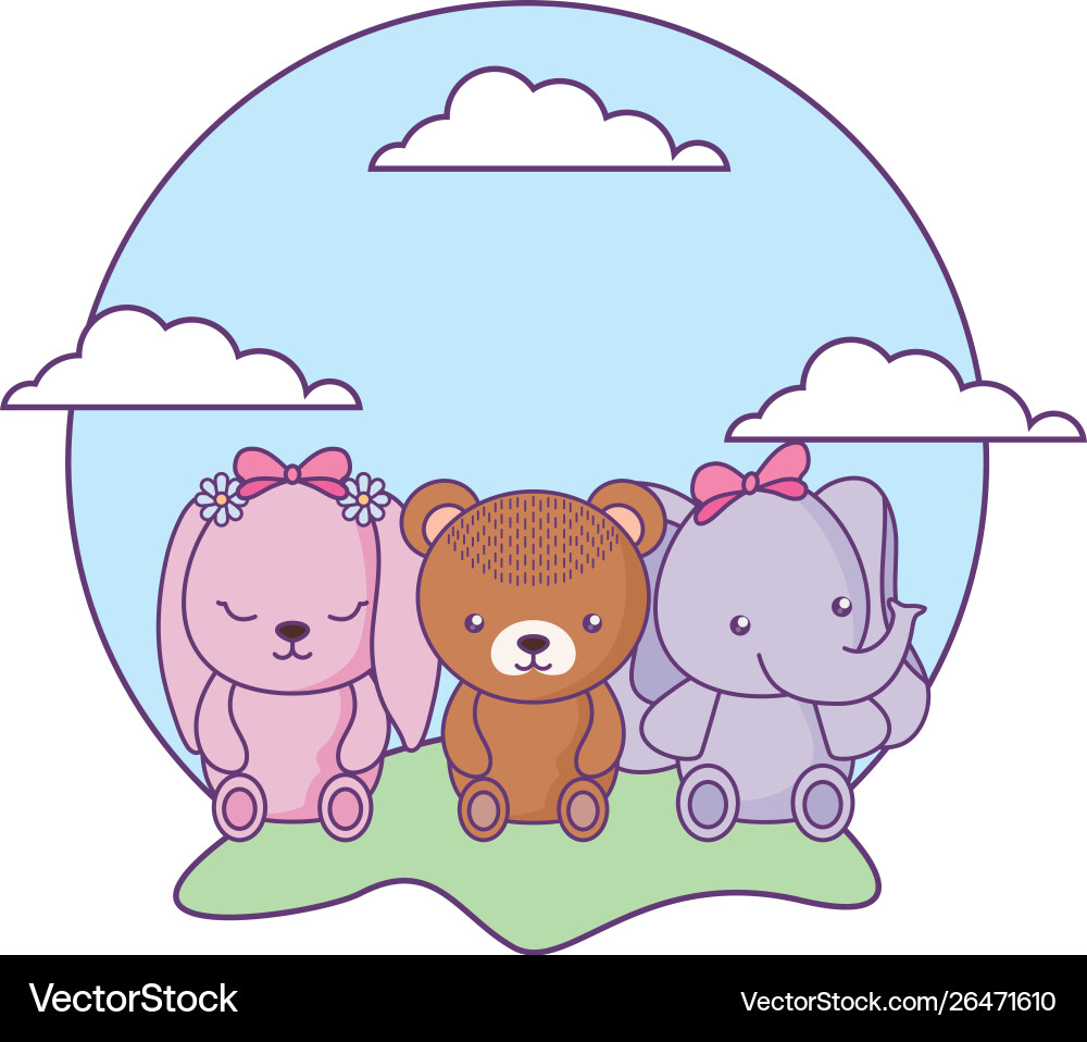 Cute little bunny with bear and elephant bain Vector Image