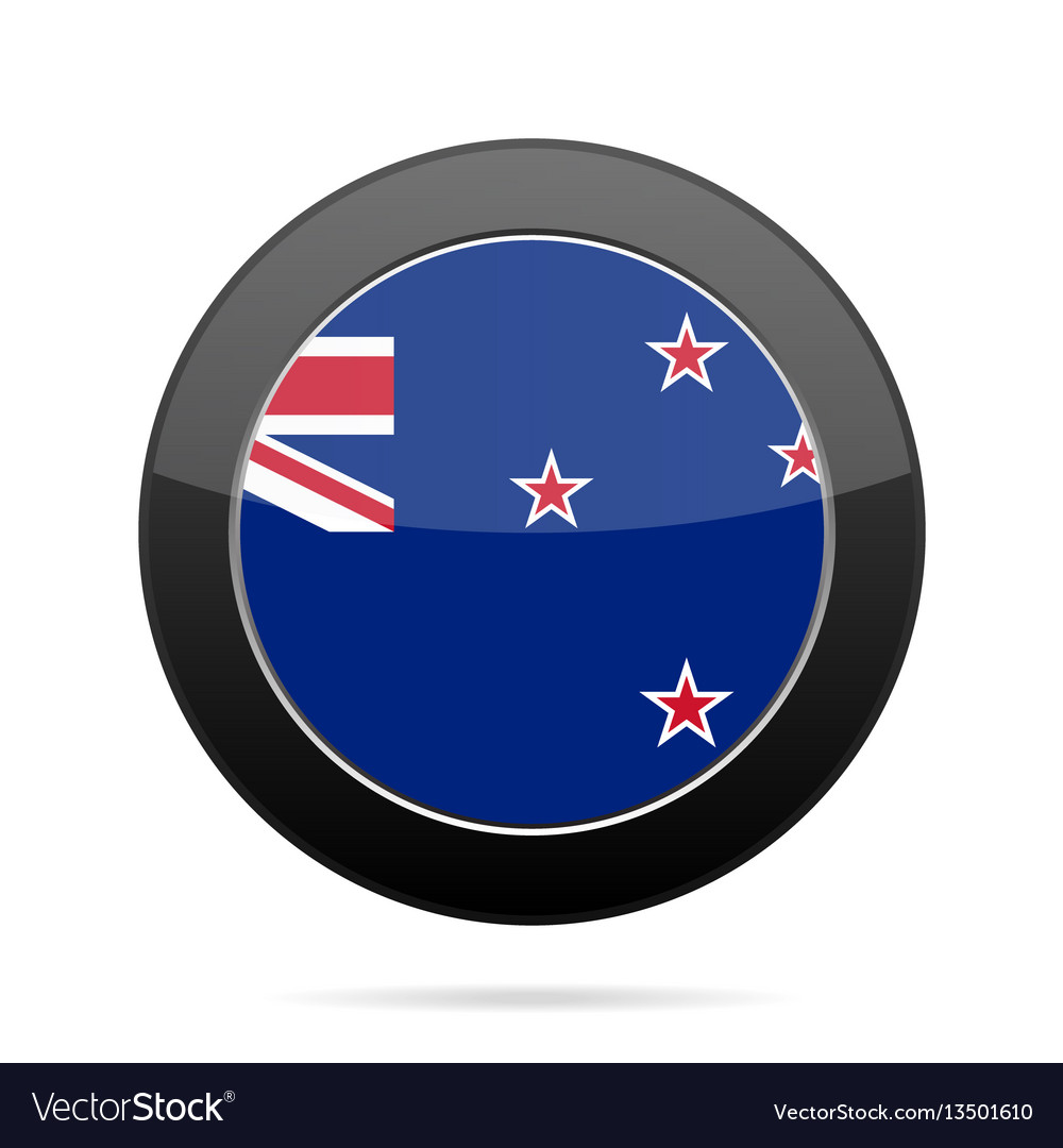 Flag of new zealand shiny black round button Vector Image