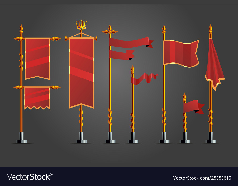 Medieval cartoon flag set game design assets Vector Image, flag