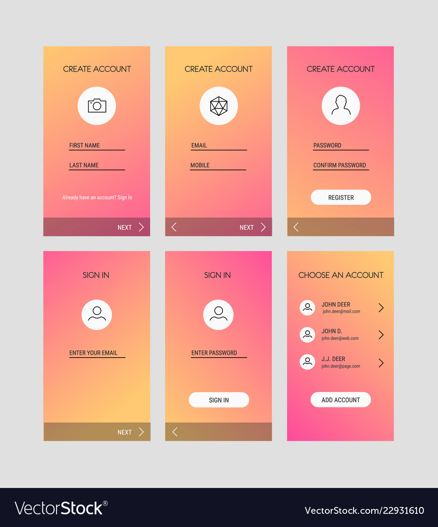 Download Mobile app ui sign in and sign up screens mockup Vector Image