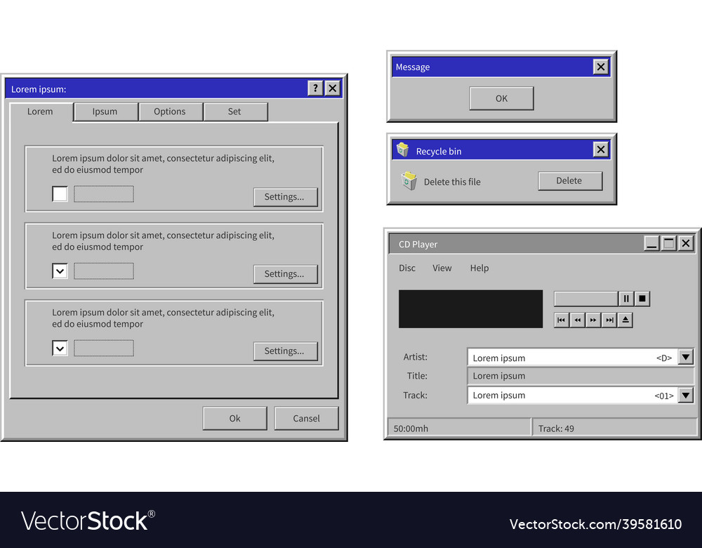 Windows xp interface and samples with buttons Vector Image