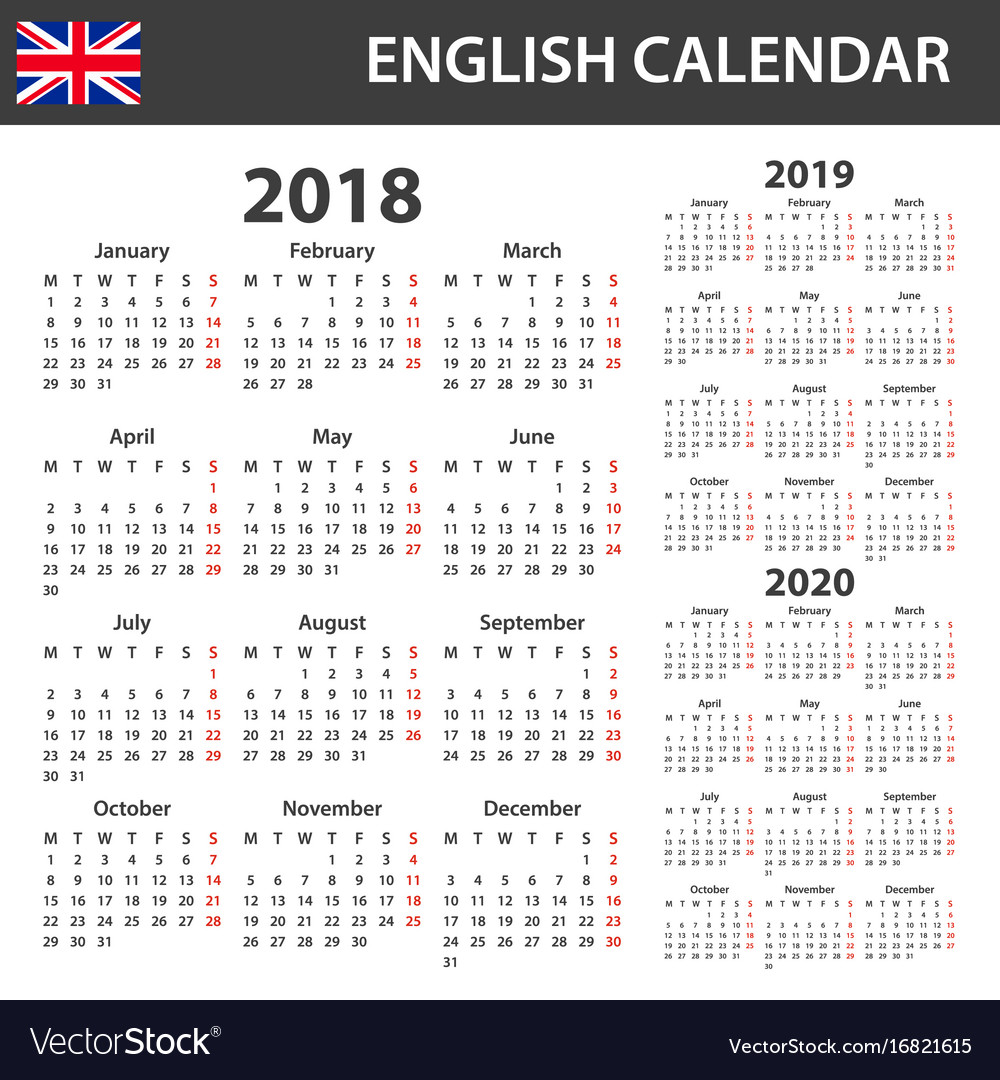 English Calendar For 18 19 And Scheduler Vector Image