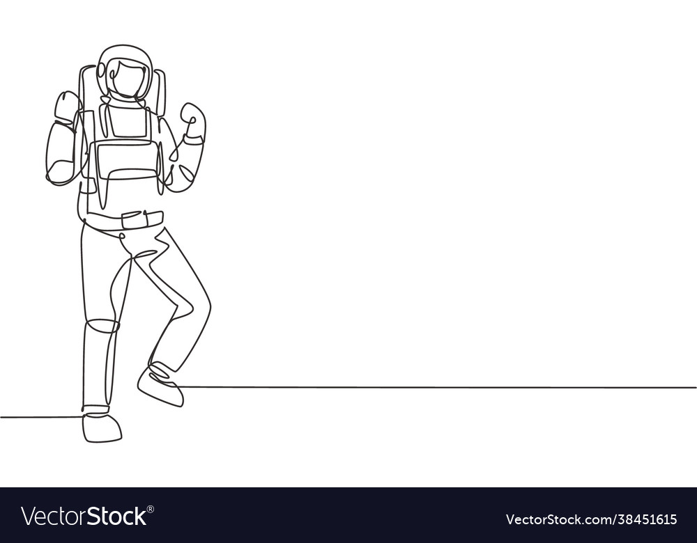 Single continuous line drawing astronaut stands