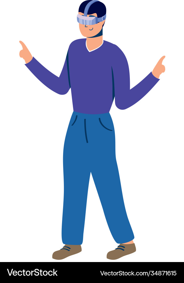 Young man using reality virtual technology Vector Image