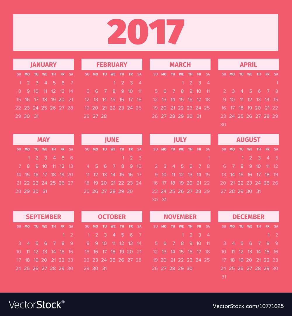 Calendar 2017 Template Royalty Free Vector Image Calendar 2017 Template Vector Image