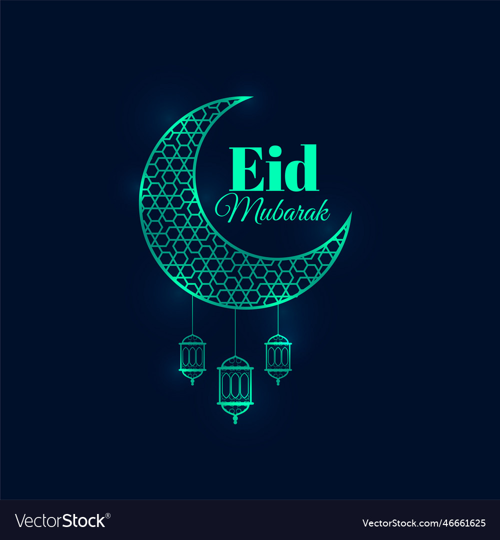 Stylish eid ul fitr wishes card with glowing Vector Image