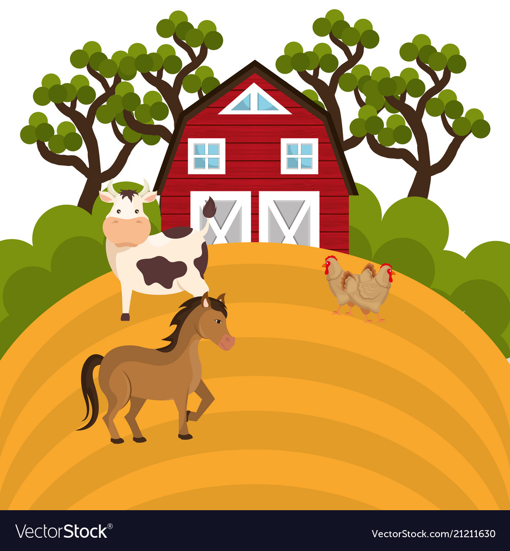 Animals in the farm scene Royalty Free Vector Image