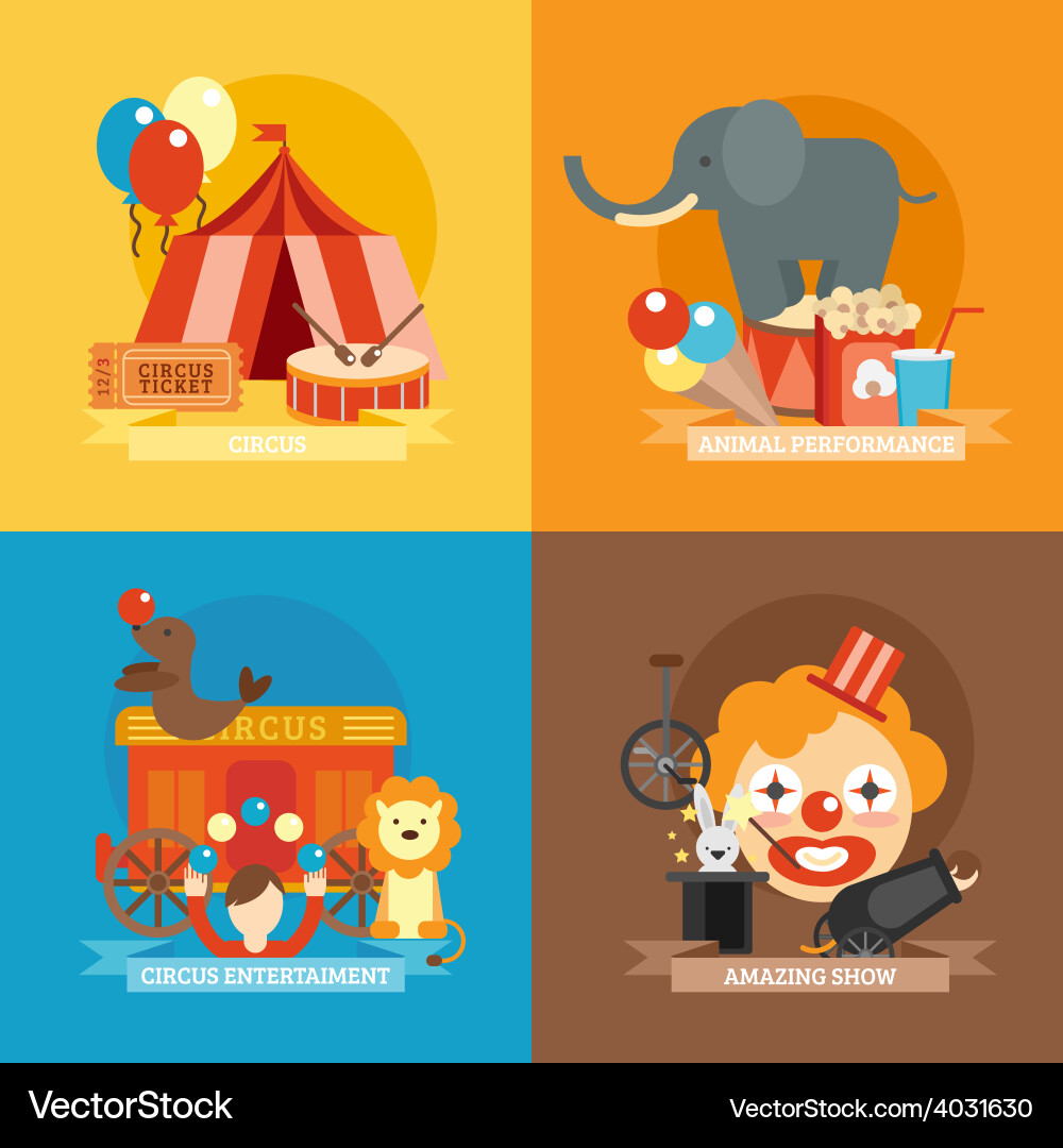 Circus flat set Royalty Free Vector Image - VectorStock