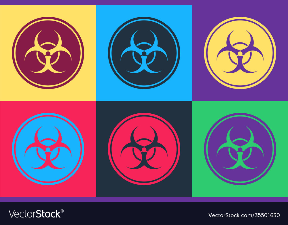 Pop art biohazard symbol icon isolated on color Vector Image