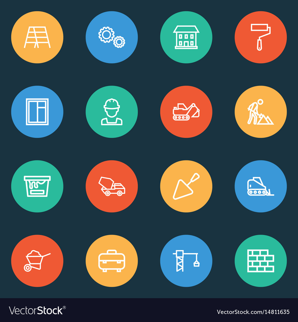 Building outline icons set collection Royalty Free Vector