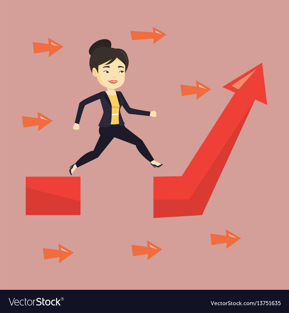 Business woman jumping over gap on arrow going up Vector Image