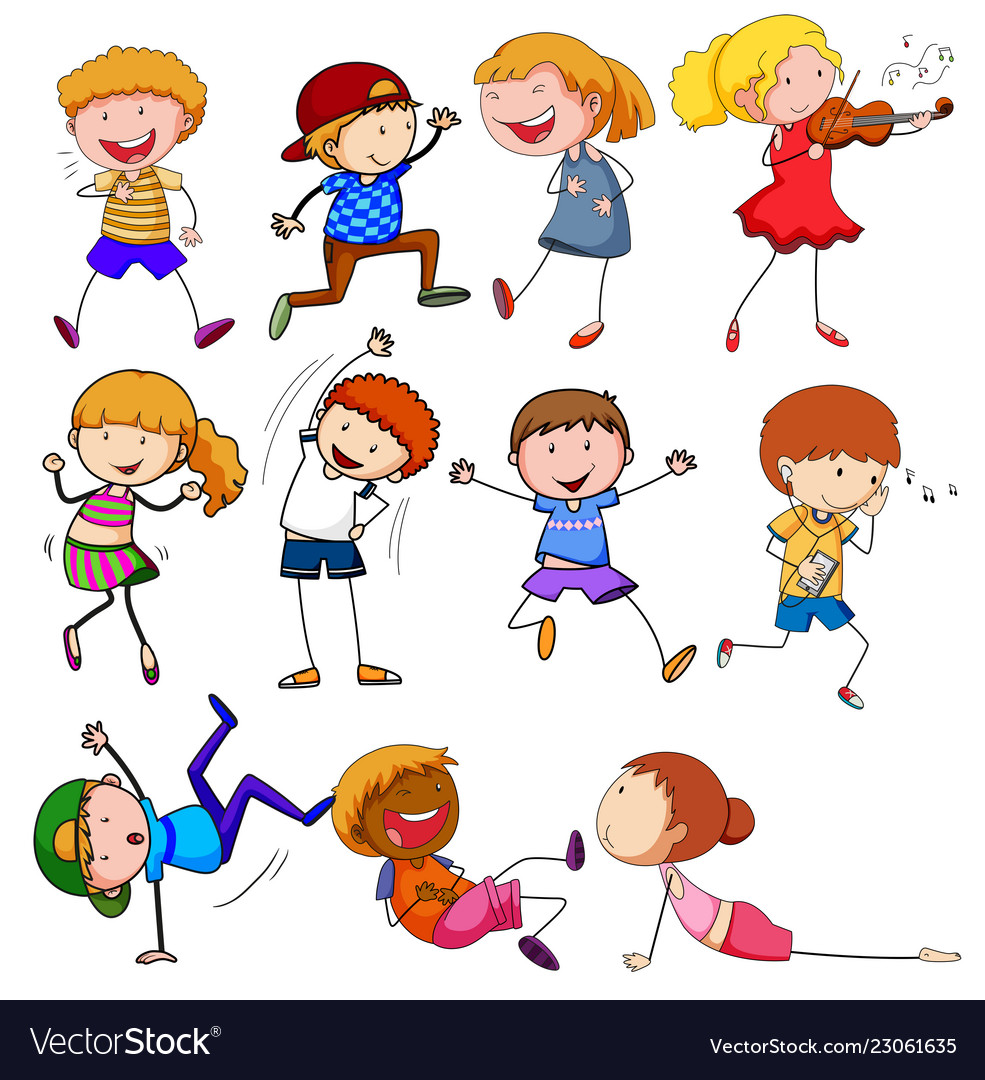 Doodle children with different activity Royalty Free Vector