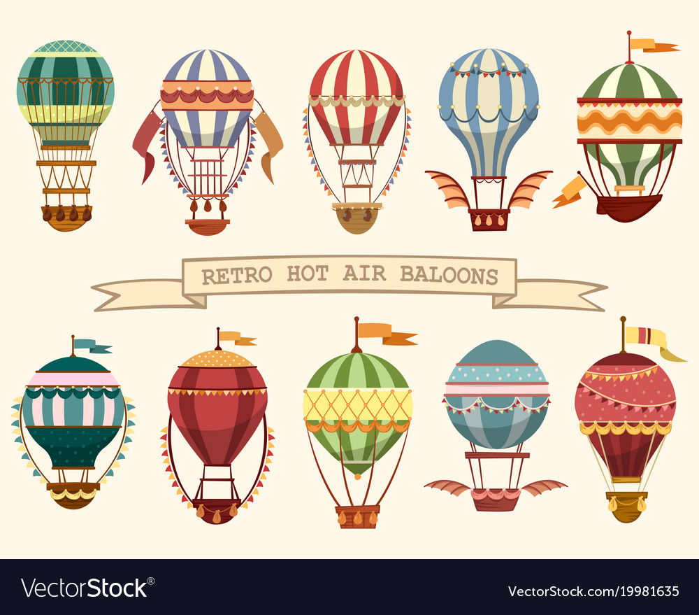 Icons vintage hot air balloons with flags Vector Image