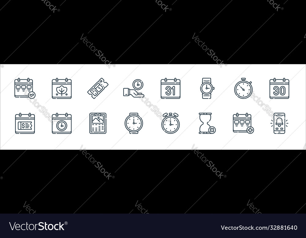 Calendar and date line icons linear set quality Vector Image